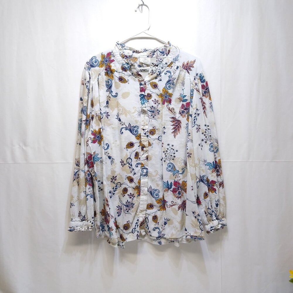 St. Johns Bay Floral Paisley Print Blouse Comfortable Light Women's 1x EUC